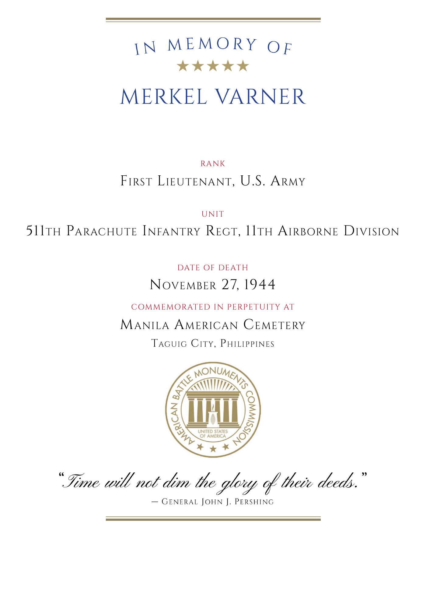 Merkel Varner 511th Parachute Infantry