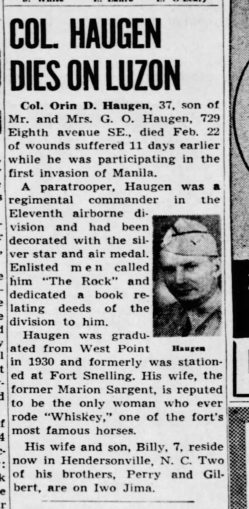 Colonel Orin D Haugen