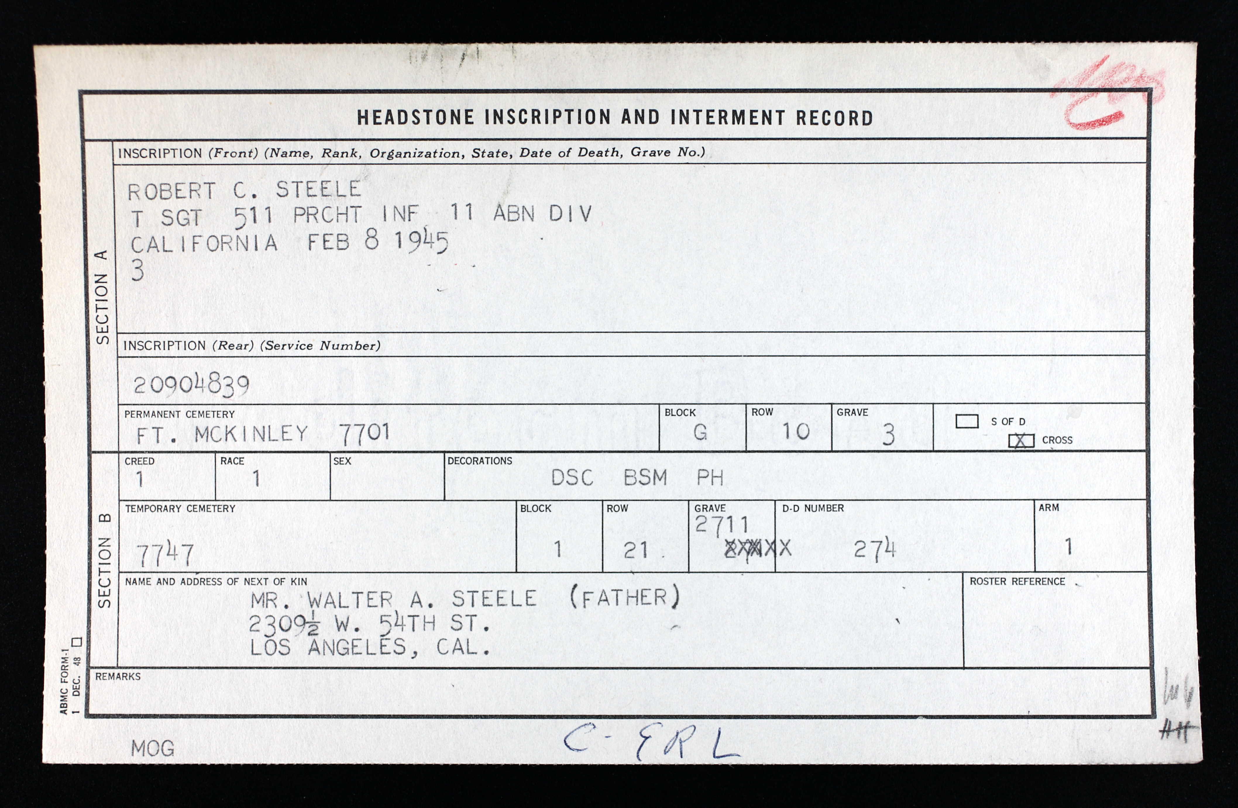 Robert C. Steele 511th Parachute Infantry headstone